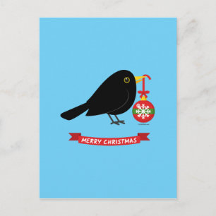 Cute Blackbird With A Christmas Ball Postcard