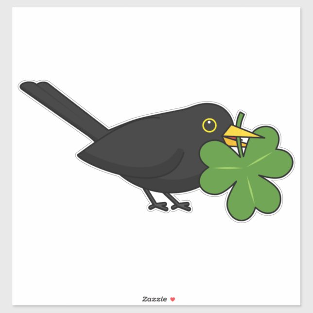Cute Blackbird with Shamrock Clover Cartoon (Sheet)