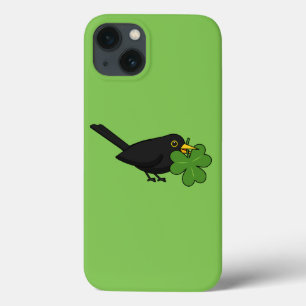 Cute Blackbird with Shamrock Clover Cartoon iPhone 13 Case