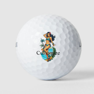 Cute Blackhaired Bikini Beach Girl Thunder_Cove Golf Balls