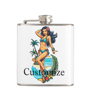 Cute Blackhaired Bikini Beach Girl Thunder_Cove Hip Flask
