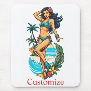 Cute Blackhaired Bikini Beach Girl Thunder_Cove Mouse Pad
