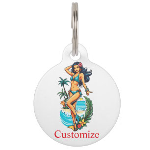Cute Blackhaired Bikini Beach Girl Thunder_Cove Pet Tag