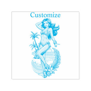 Cute Blackhaired Bikini Beach Girl Thunder_Cove Self-inking Stamp