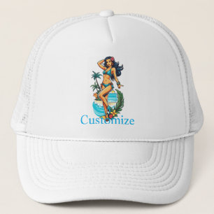 Cute Blackhaired Bikini Beach Girl Thunder_Cove Trucker Hat