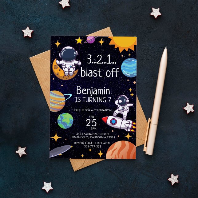 Cute Blast Off Space Theme Any Age Birthday Invitation (Creator Uploaded)
