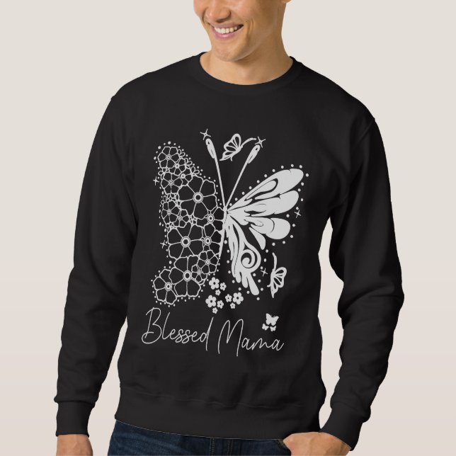 Cute Blessed Mama Butterfly Print Mom Life Sweatshirt (Front)