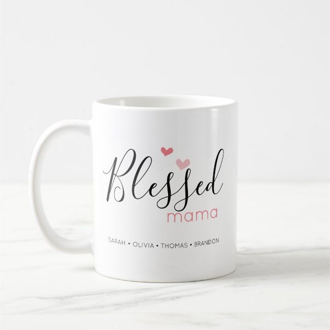 Cute Blessed Mama Mum Heart Mother's Day Coffee Mug (Left)
