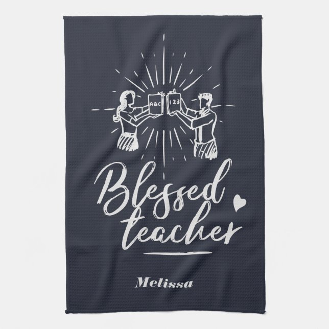 Cute Blessed Teacher School Principal Tea Towel (Vertical)