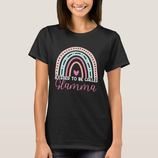 Cute Blessed To Be Called Glamma Rainbow Mom Grand T-Shirt (Front)
