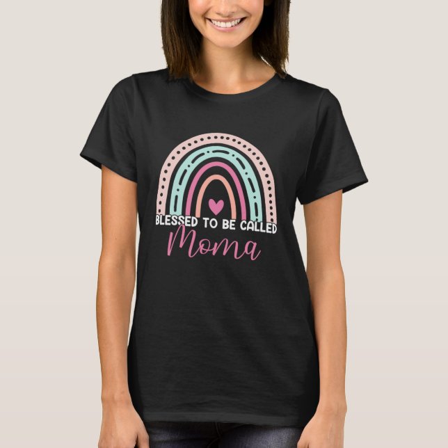 Cute Blessed To Be Called Moma Rainbow Mom Grandma T-Shirt (Front)