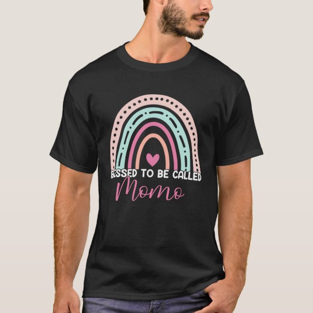 Cute Blessed To Be Called Momo Rainbow Mom Grandma T-Shirt (Front)