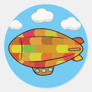 Cute Blimp Balloon In Blue Sky Classic Round Sticker