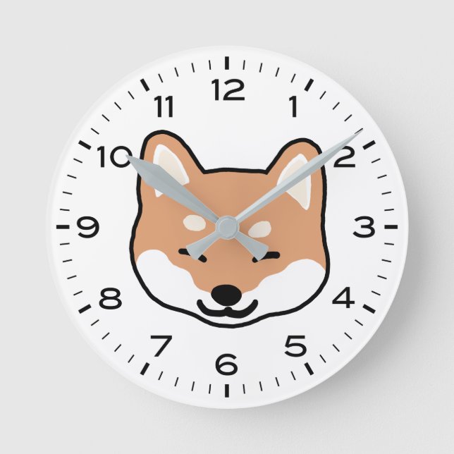 Cute Blinking Shiba Inu Cartoon Dog Round Clock (Front)