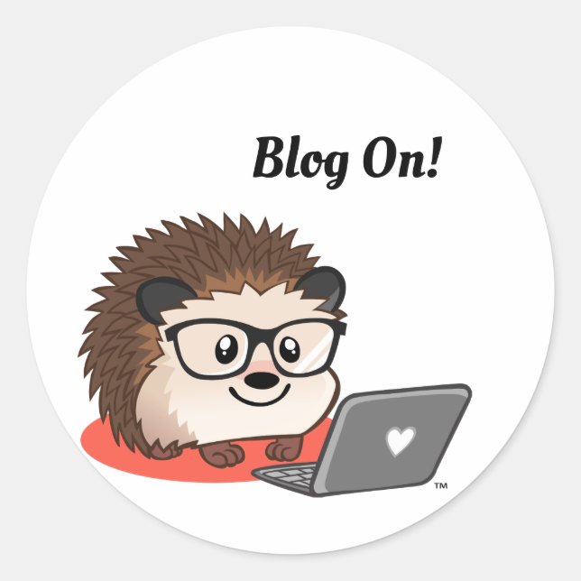 Cute Blogging Geeky Hedgehog On A Laptop Sticker (Front)