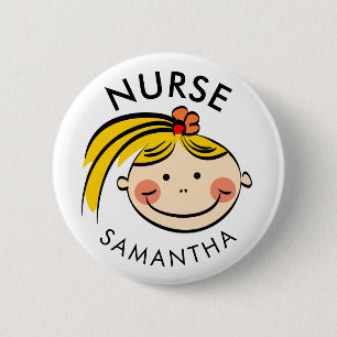 Cute Blond Cartoon Nurse Name 6 Cm Round Badge