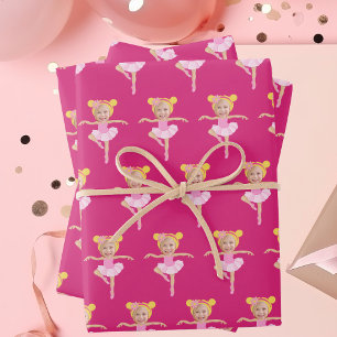 Cute Blonde Ballerina Girl Custom Children's Photo Wrapping Paper Sheet