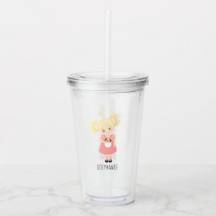 Cute Blonde Birthday Girl and Puppy Acrylic Tumbler