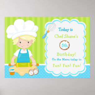 Cute Blonde Boy Baking Birthday  Poster