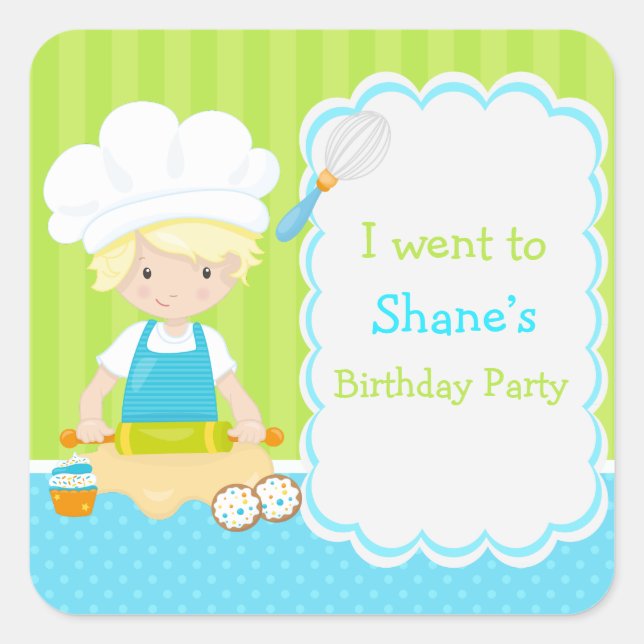 Cute Blonde Boy Baking 'I went to' Square Sticker (Front)