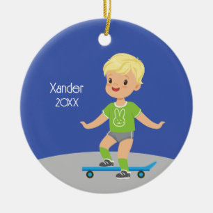 Cute Blonde Boy Skateboard Ceramic Ornament