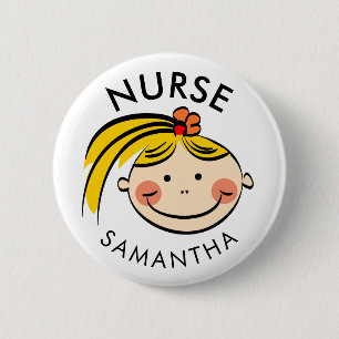 Cute Blonde Cartoon Nurse Name 6 Cm Round Badge