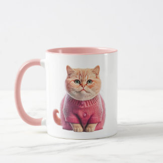 Cute Blonde Cat Mug with Pink Coat - "Purrr"