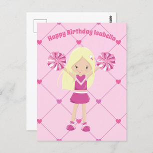 Cute Blonde Cheerleader Custom Pink Girls Birthday Postcard