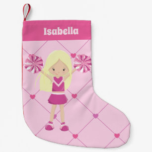 Cute Blonde Cheerleader Pink Personalised Cheer Small Christmas Stocking