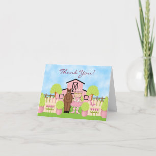 Cute Blonde Cowgirl and Brown Horse Thank You Card