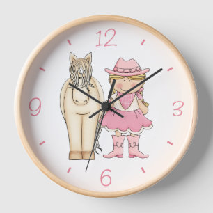 Cute Blonde Cowgirl and Cream Horse Clock