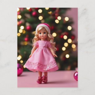 Cute Blonde Doll in Pink Christmas  Postcard