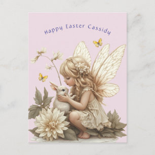 Cute Blonde Fairy Easter Bunny Rabbit Butterflies Postcard