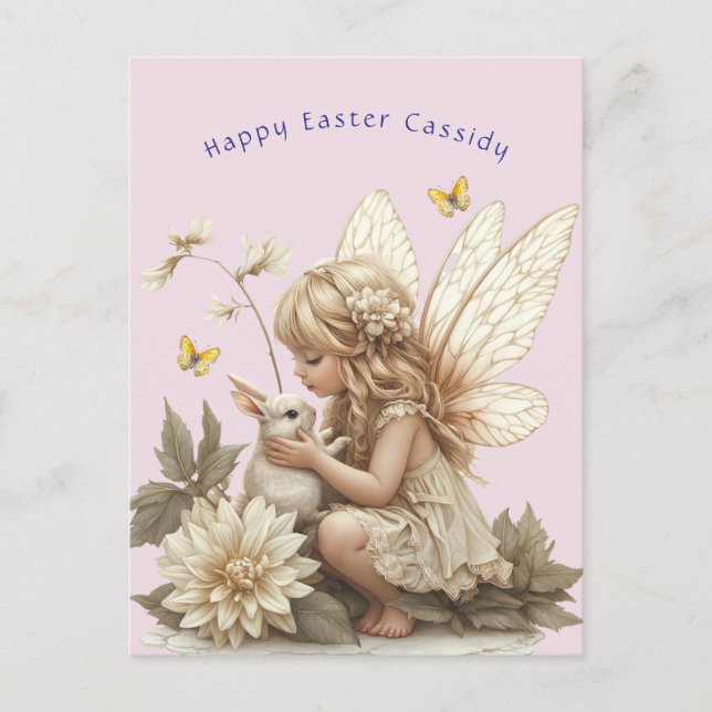 Cute Blonde Fairy Easter Bunny Rabbit Butterflies Postcard (Front)