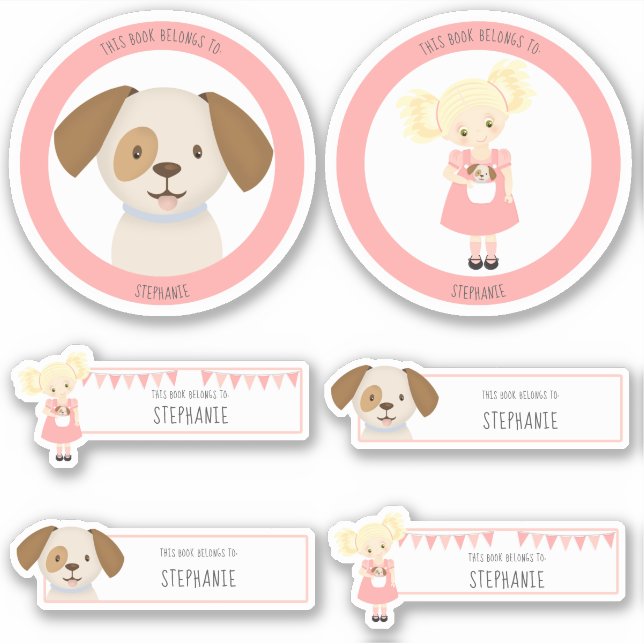 Cute Blonde Girl and Puppy This Book Belongs to (Front)