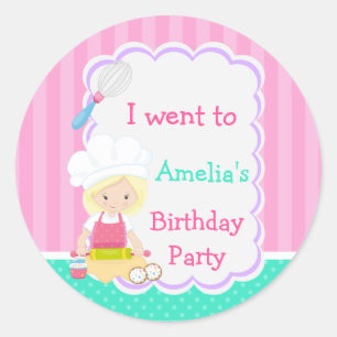 Cute Blonde Girl Baking Birthday Party Classic Round Sticker