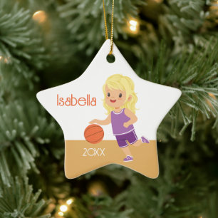 Cute Blonde Girl Basketball Ceramic Ornament