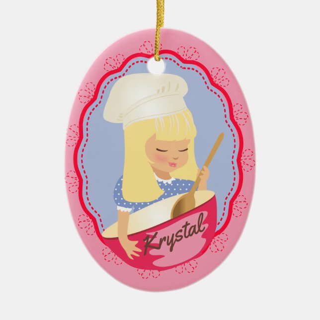 Cute blonde girl chef baker personalised Christmas Ceramic Ornament (Front)
