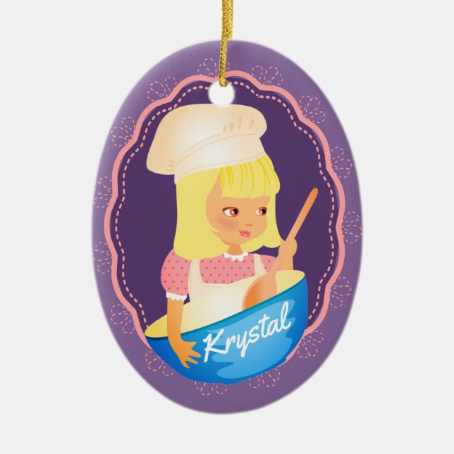Cute blonde girl chef baker personalised Christmas Ceramic Ornament (Front)