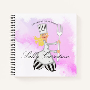 Cute blonde girl chef personalised cookbook recipe notebook