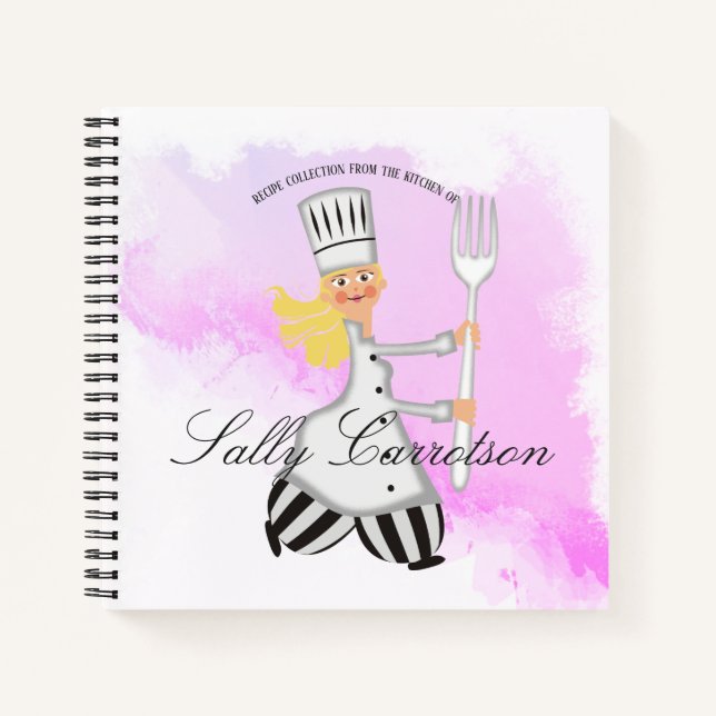 Cute blonde girl chef personalised cookbook recipe notebook (Front)
