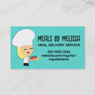 Cute blonde girl chef steak dinner biz cards