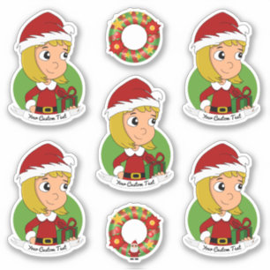 Cute blonde girl Christmas cartoon Sticker