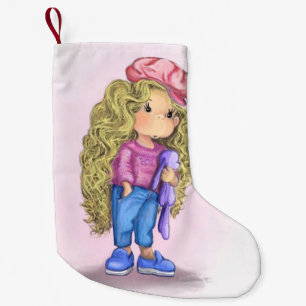 Cute Blonde Girl with Bunny Toy Christmas Stocking