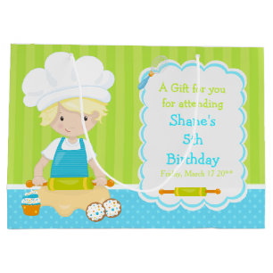 Cute Blonde Hair Boy Baking Thank You Large Gift Bag