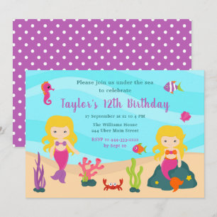 Cute Blonde Hair Mermaid Birthday Invitation