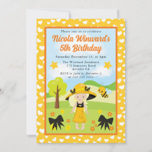 Cute Blonde Haired Bee Dress Girl Kids Birthday Invitation