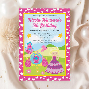 Cute Blonde Haired Princess Kids Birthday Invitation