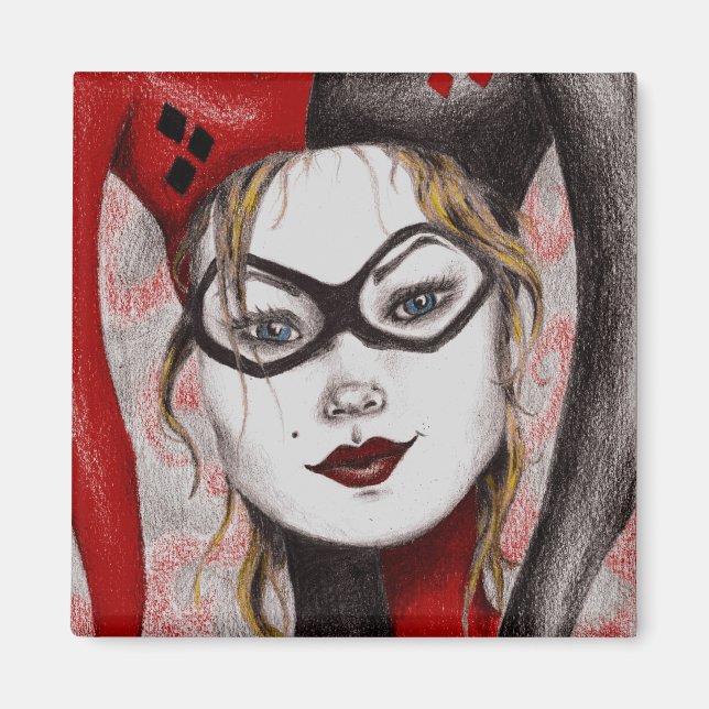 Cute Blonde Jester Girl Art Magnet (Front)