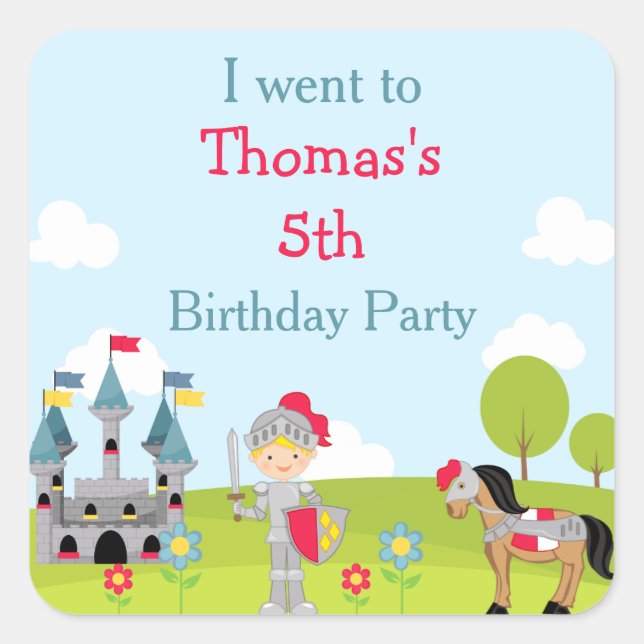 Cute Blonde Knight 'I went to' Square Sticker (Front)